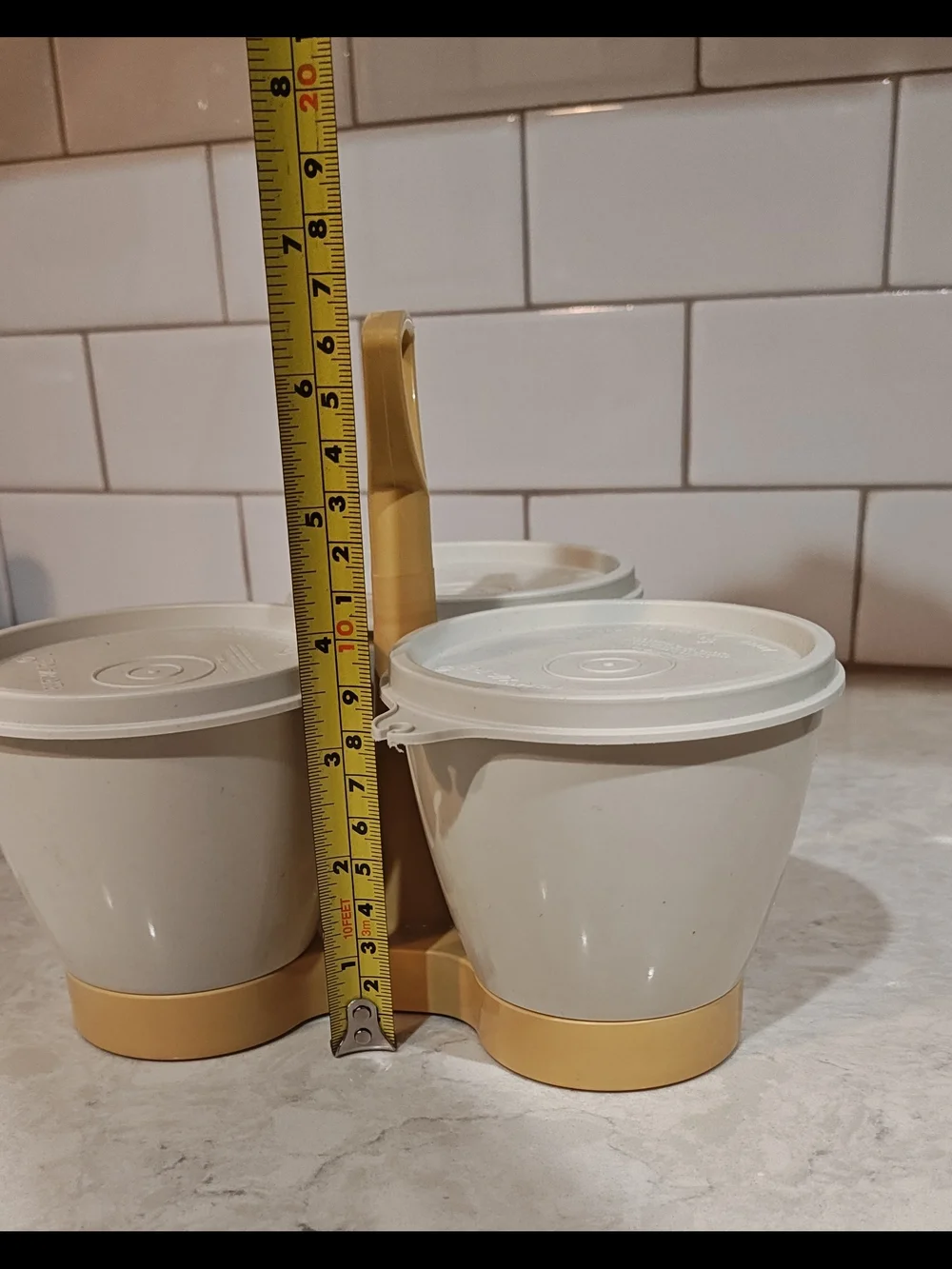 Vintage Tupperware Harvest Gold Condiment Caddy Server Set Retro Kitchen
